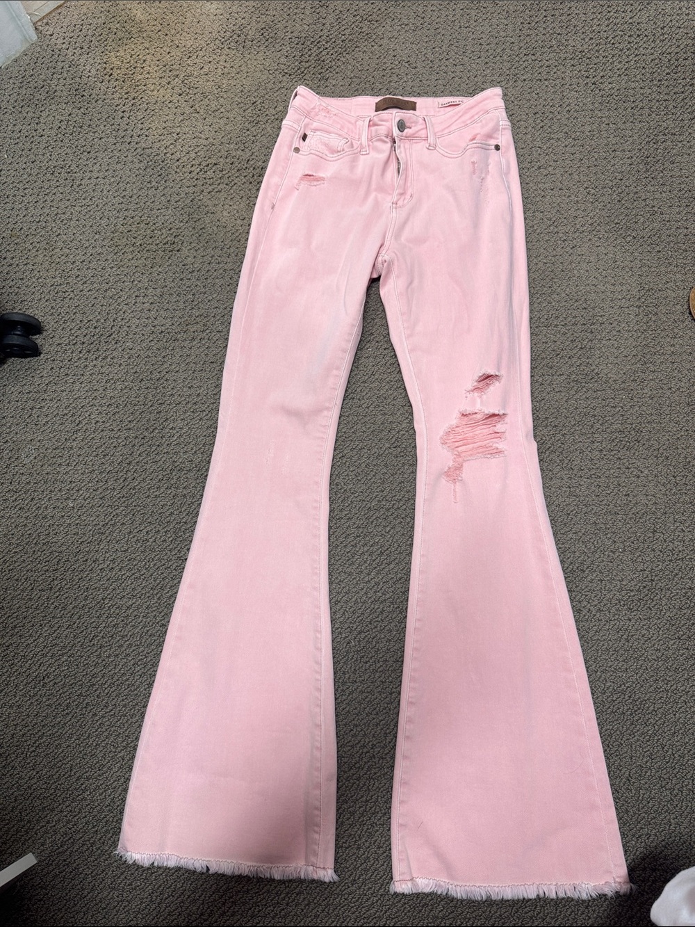 Judy Blue High-Rise Pink Flare Jeans with Distressed Knee - Picture 8 of 13